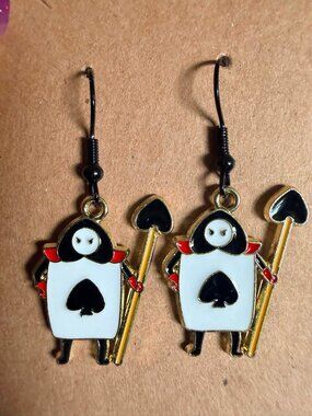 Ace of Spades Playing Card Character Dangle Earrings Casino Poker Novelty